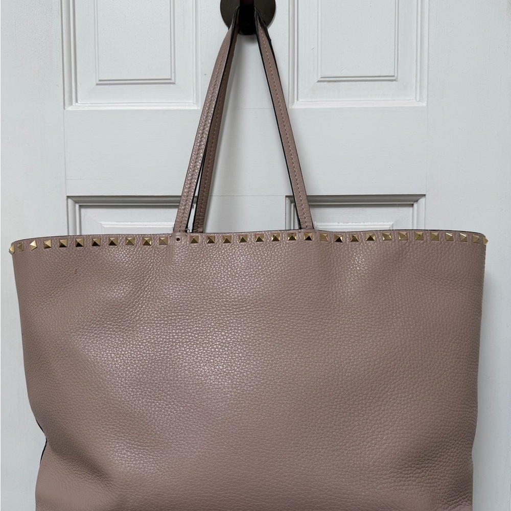 Valentino Studded Taupe Leather Tote Bag - Women. Needs TLC.